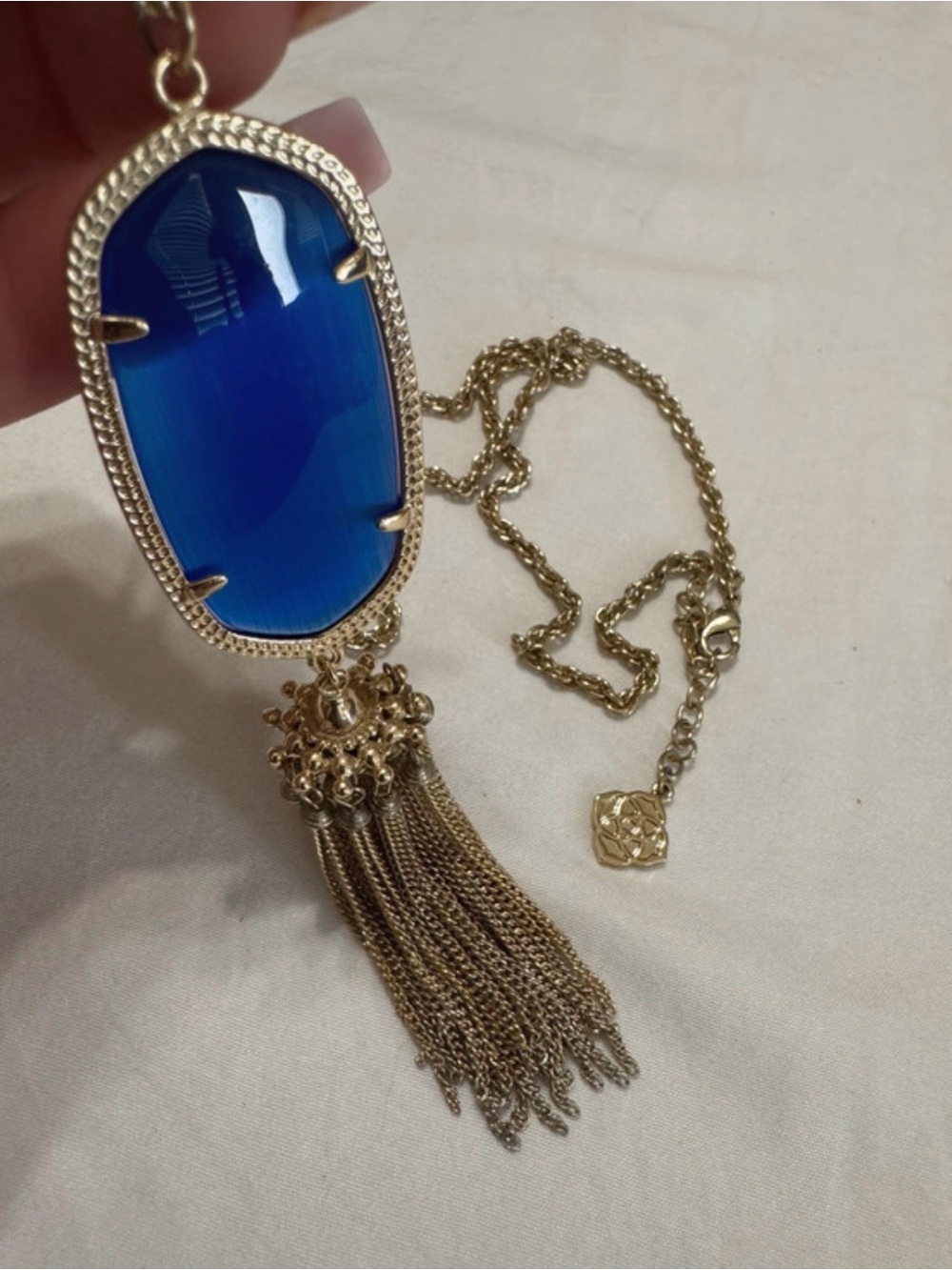 Kendra Scott Royal Blue Stone Gold Tassel Pendant Necklace
